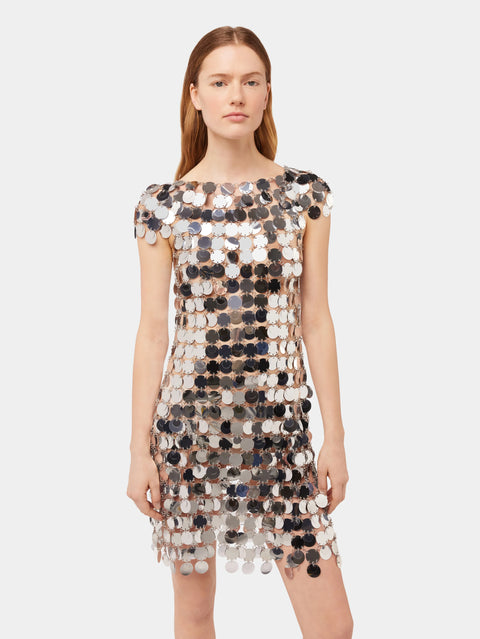 Mini dress made with round mirror-effect plates