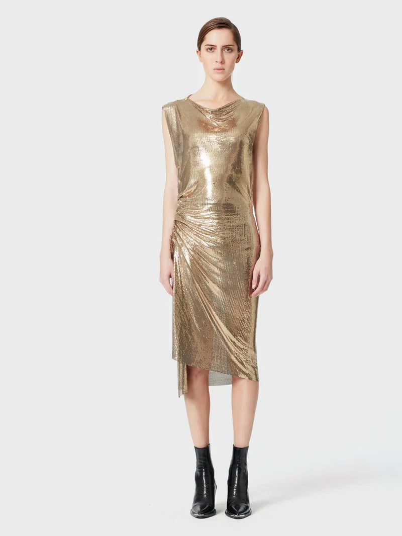 Gold mesh draped dress