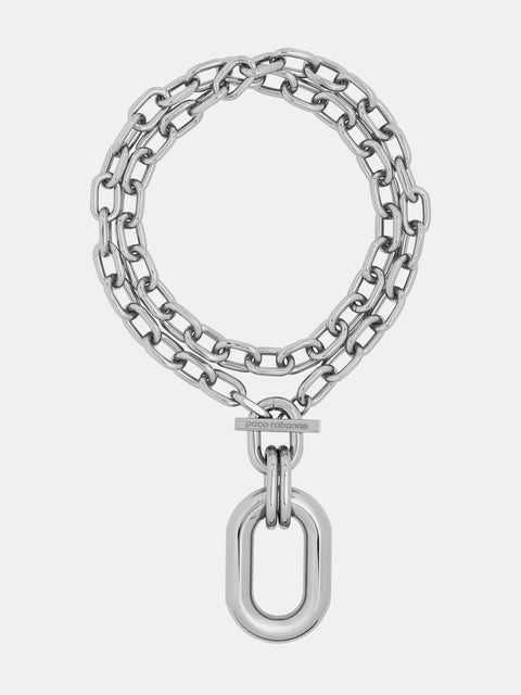 Silver DOUBLE CHAIN XL Link Necklace WITH Pendant
