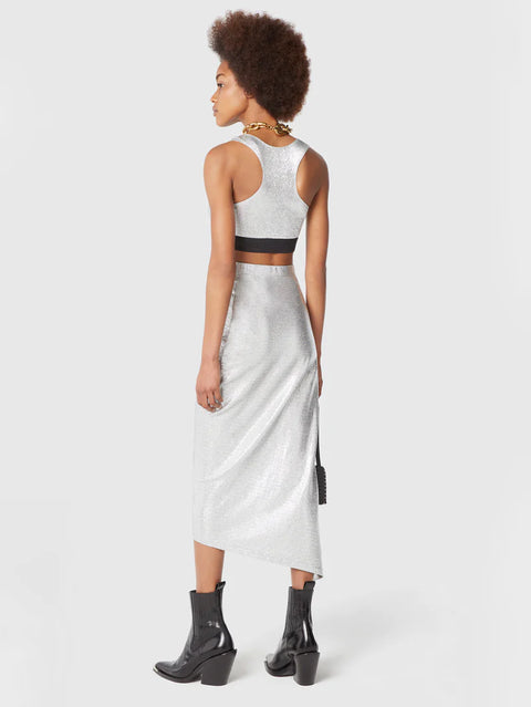 Silver mid-length slit skirt