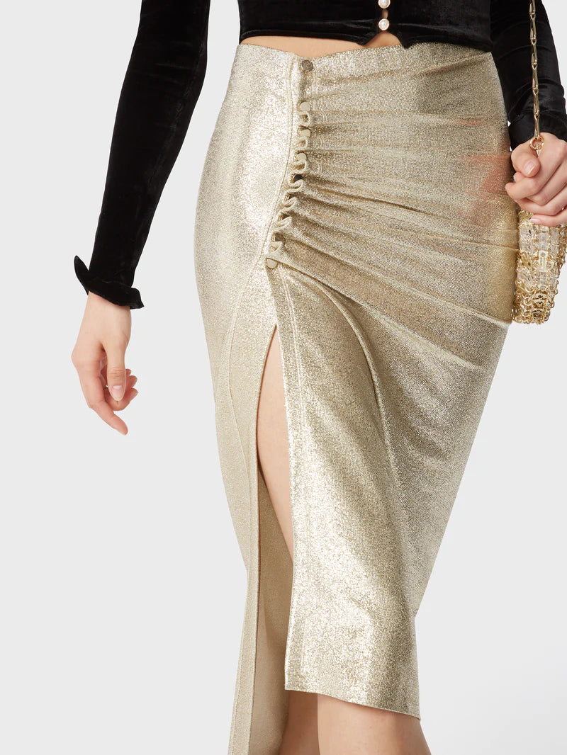 Gold mid-length slit skirt