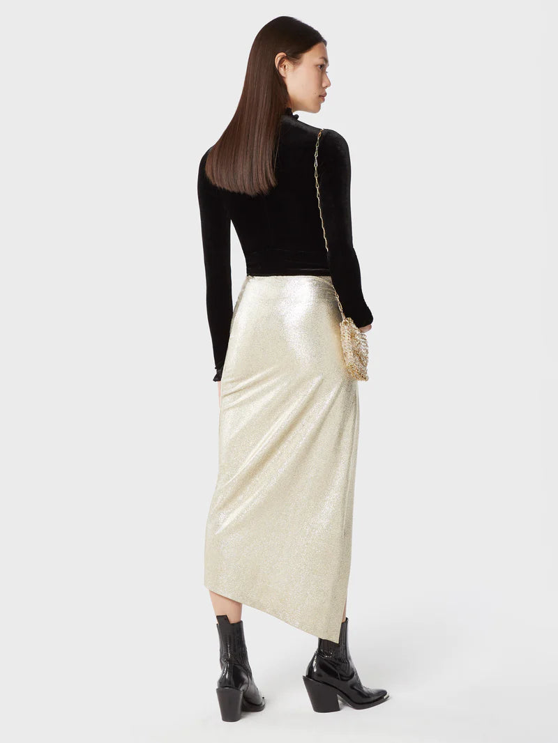 Gold mid-length slit skirt