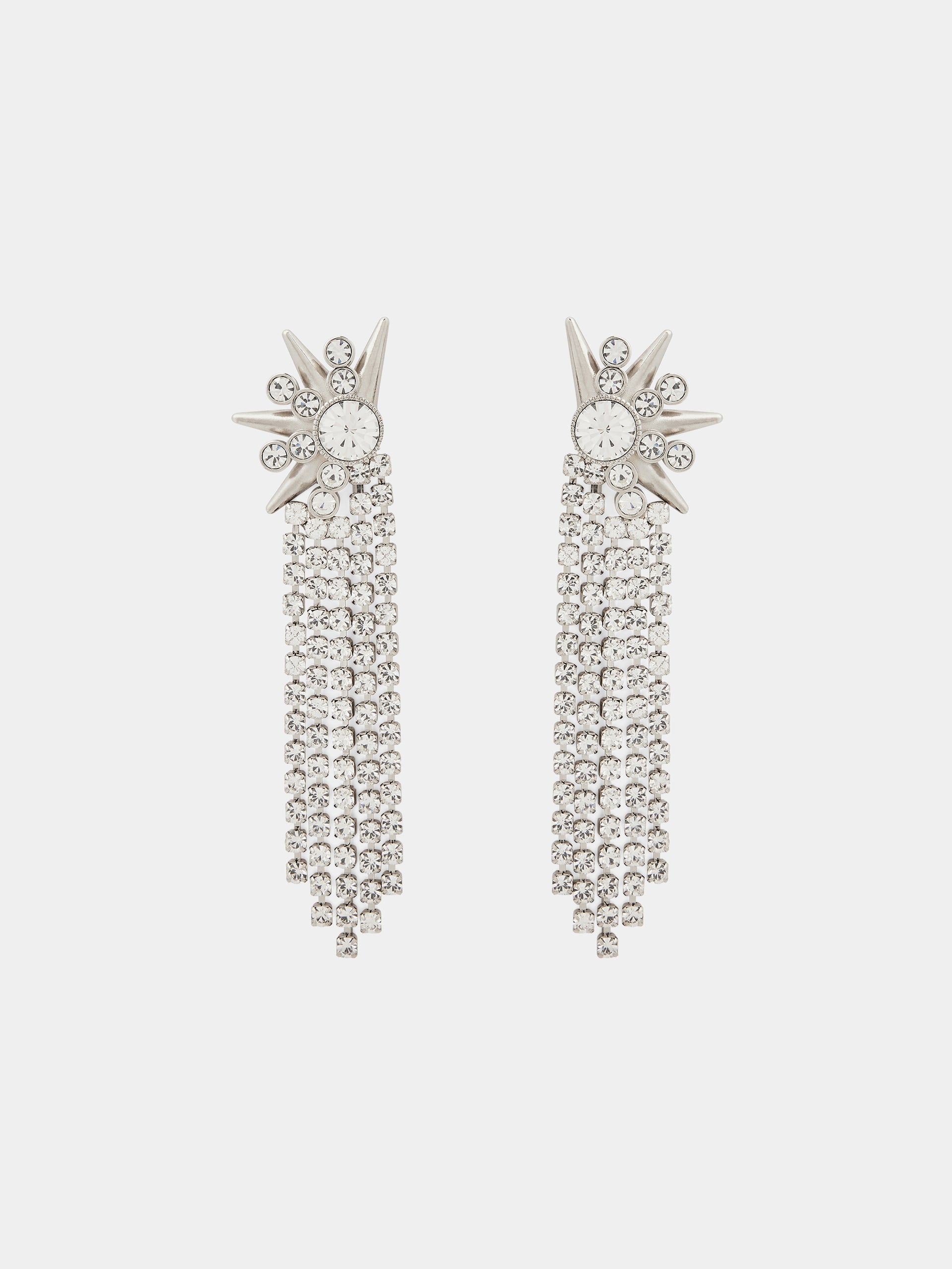 Crystal-embellished silver-tone clip earrings