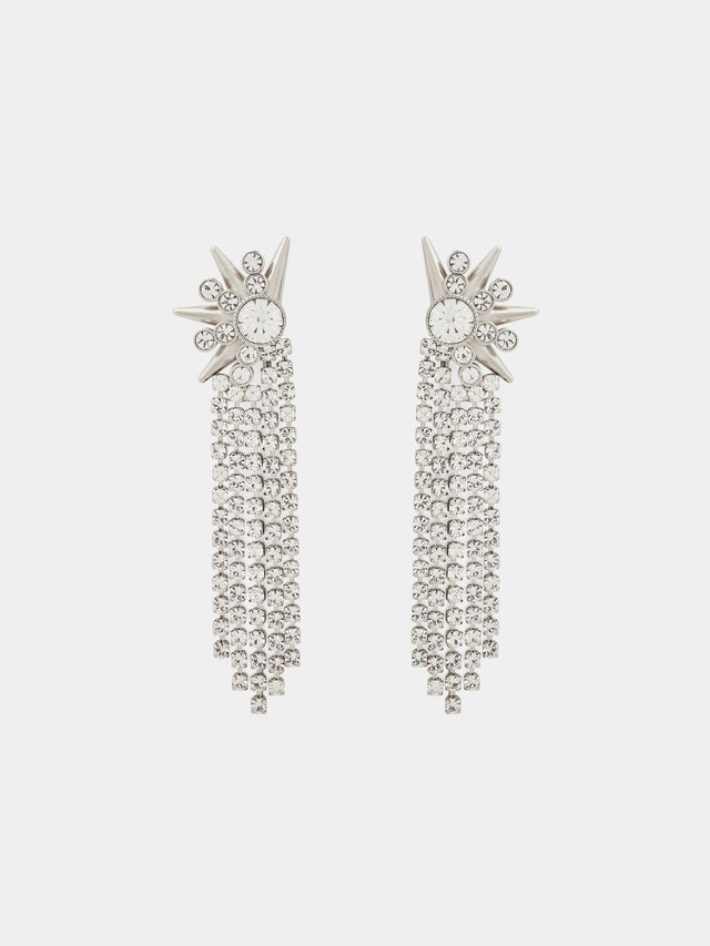 Crystal-embellished silver-tone clip earrings