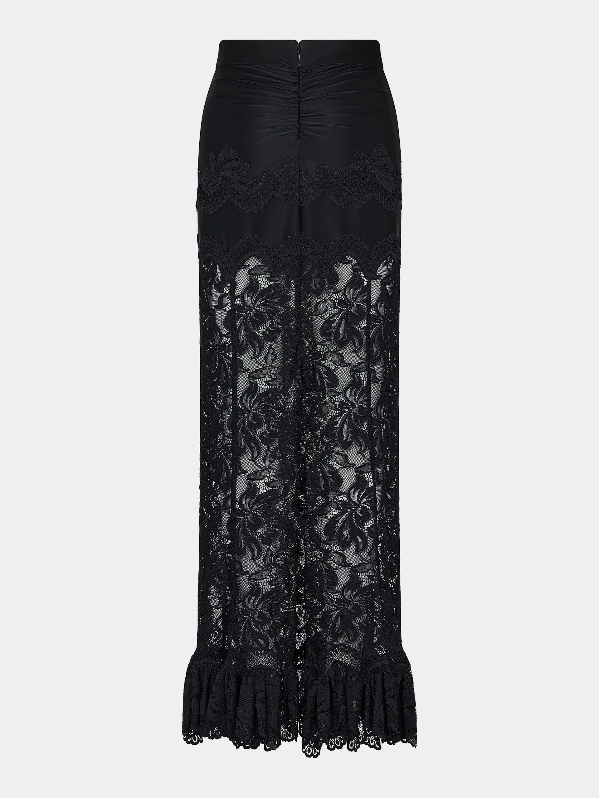 Floral-embroidered stretch-woven maxi skirt