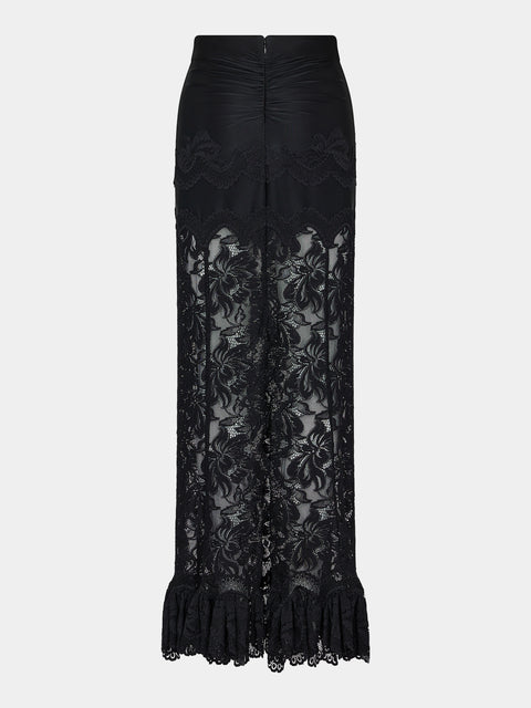 Floral-embroidered stretch-woven maxi skirt