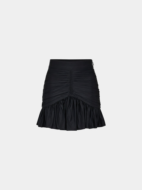 Ruched glossed-jersey mini skirt