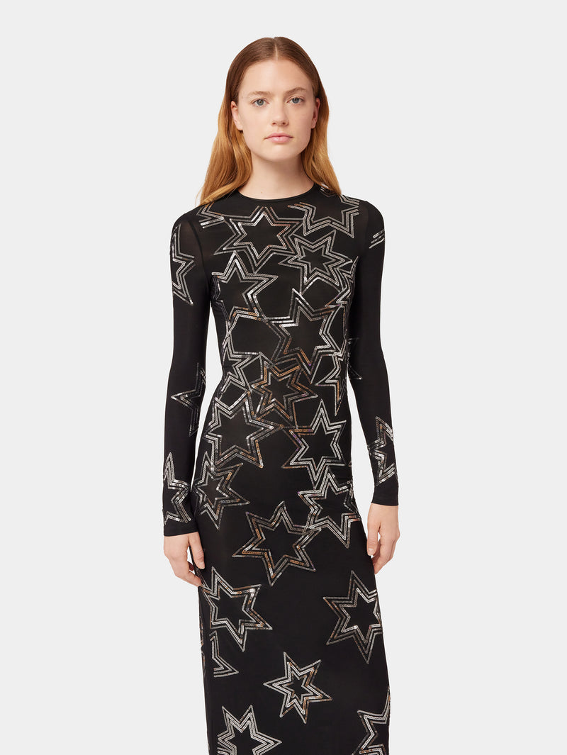 Black star-sequin maxi dress