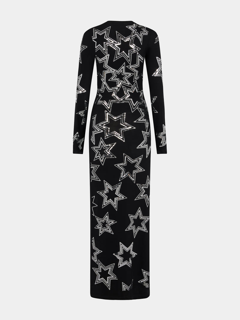 Black star-sequin maxi dress