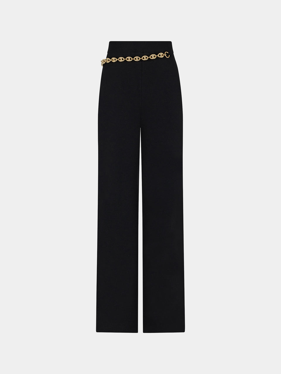 Pantalon noir avec chaîne en maillons dorés