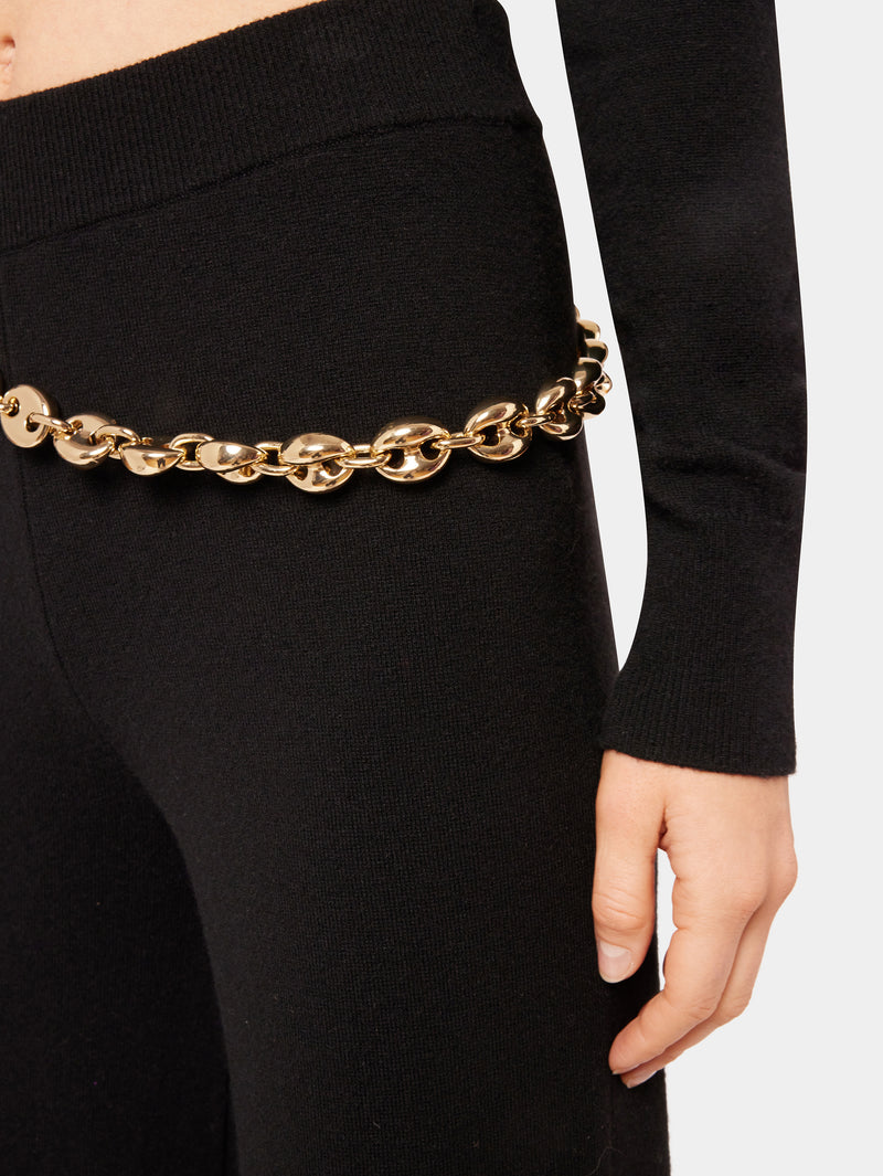Black trousers with eight gold links chain