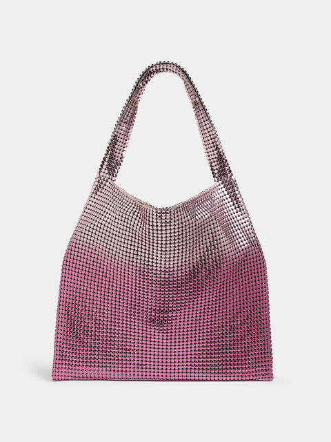 Pink pixel metallic tote bag