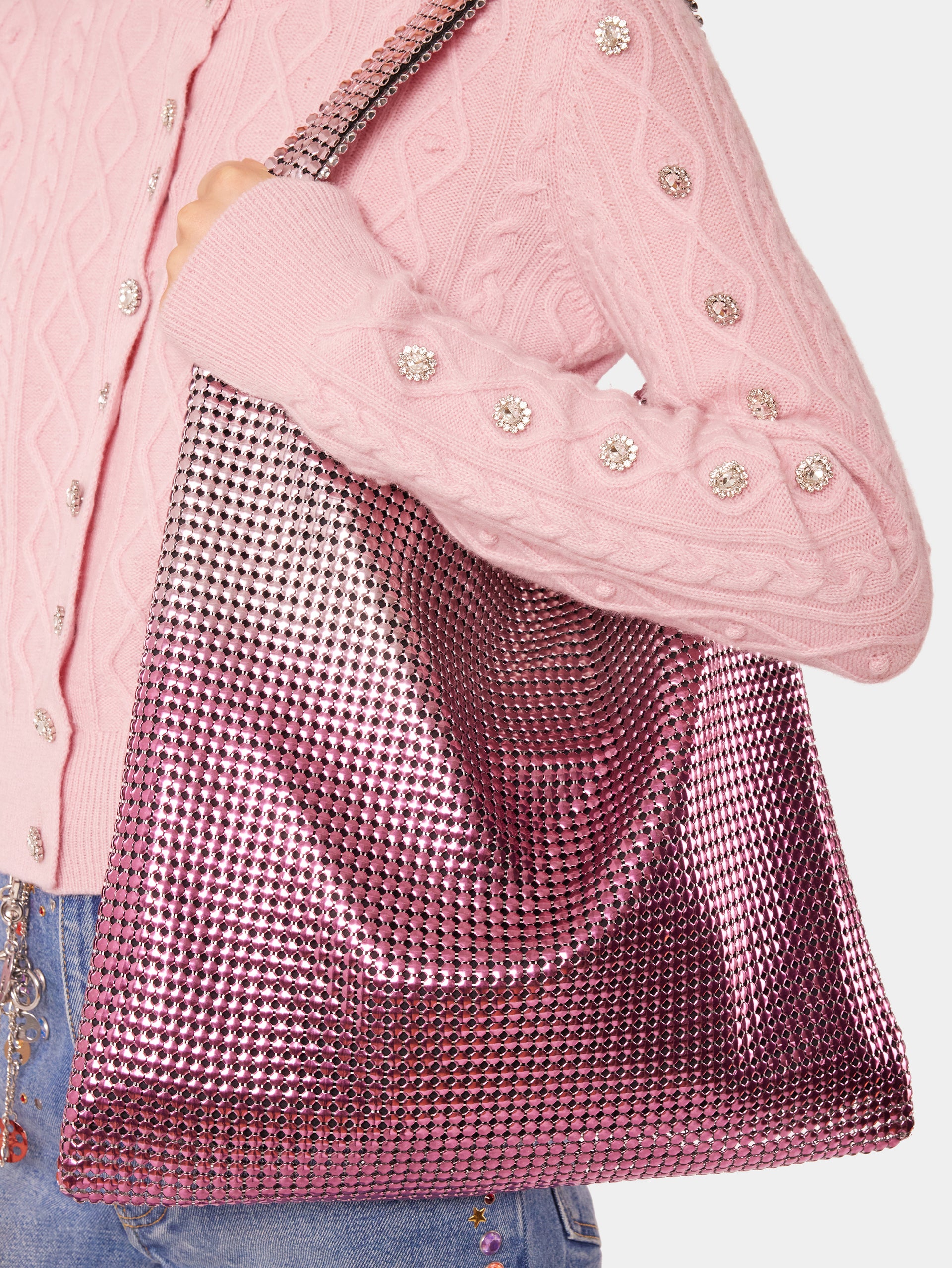 Pink pixel metallic tote bag