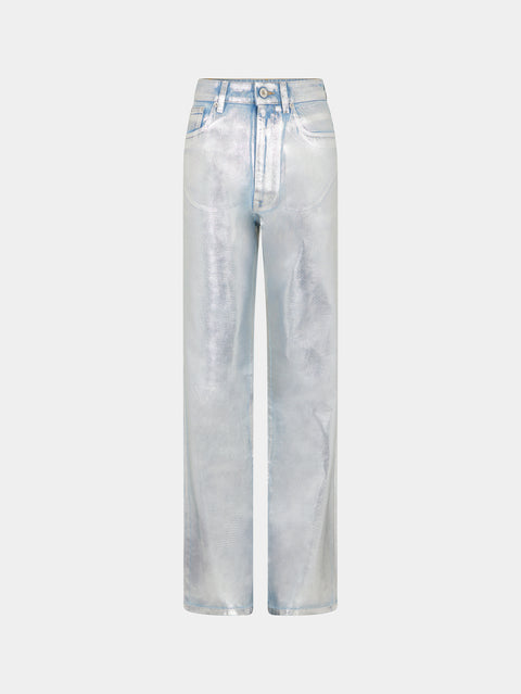 Silver metallic straight-leg pants