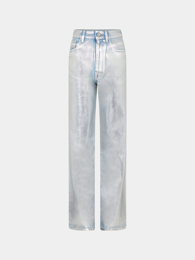 Silver metallic straight-leg pants