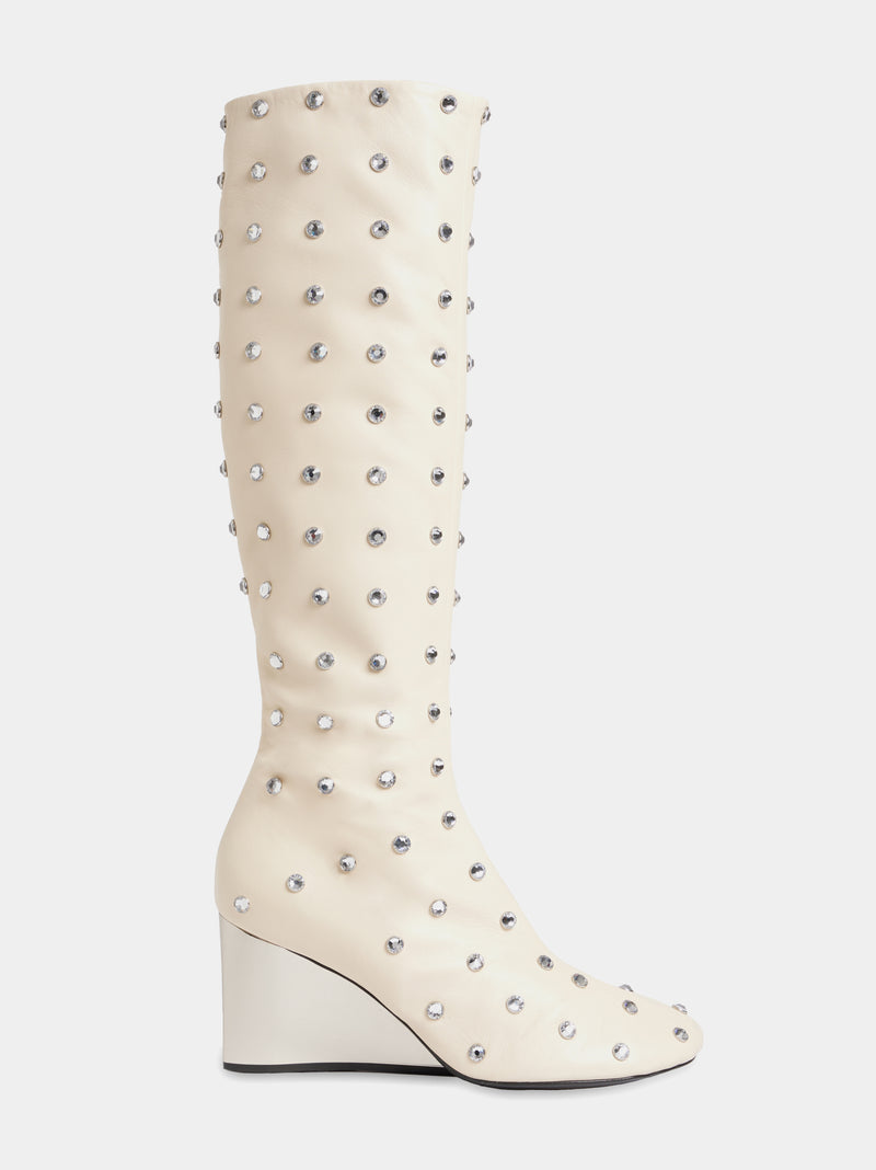 White boots with silver rhinestones