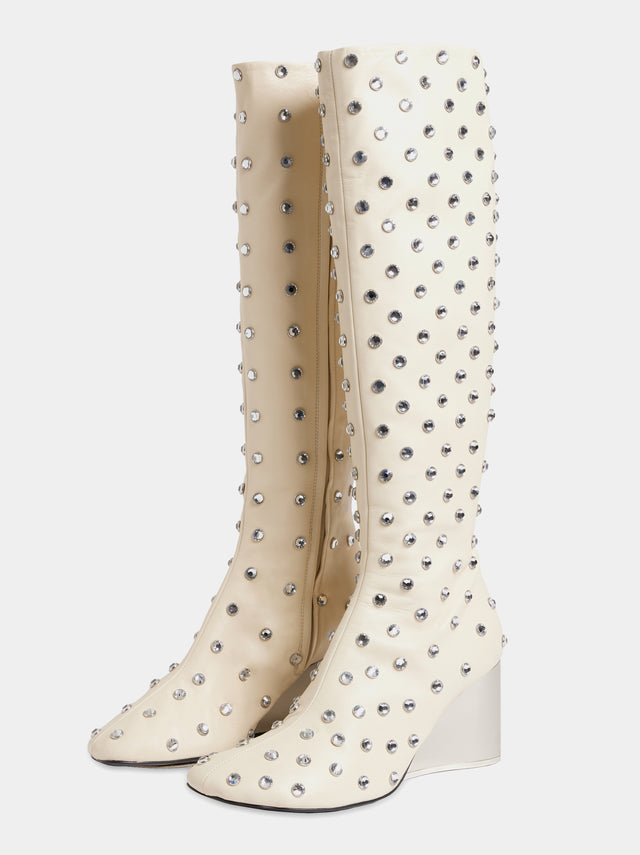 White boots with silver rhinestones