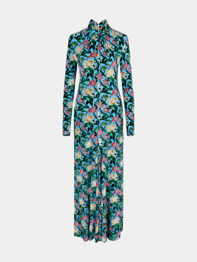 Superfine blue floral turtleneck dress