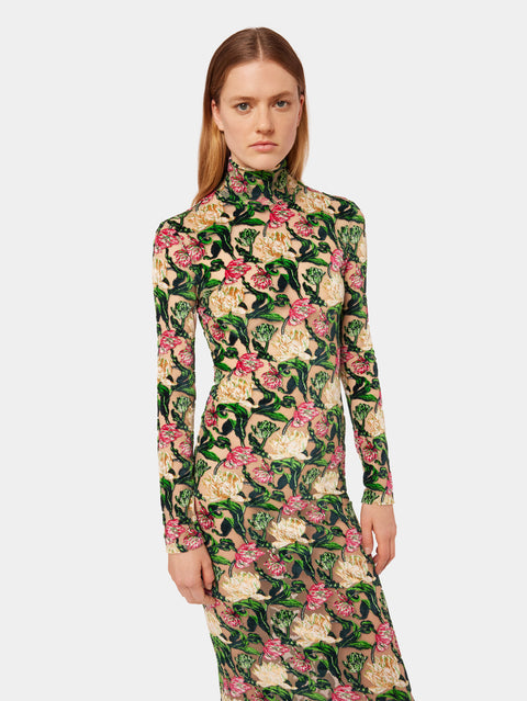 Superfine floral high turtleneck dress