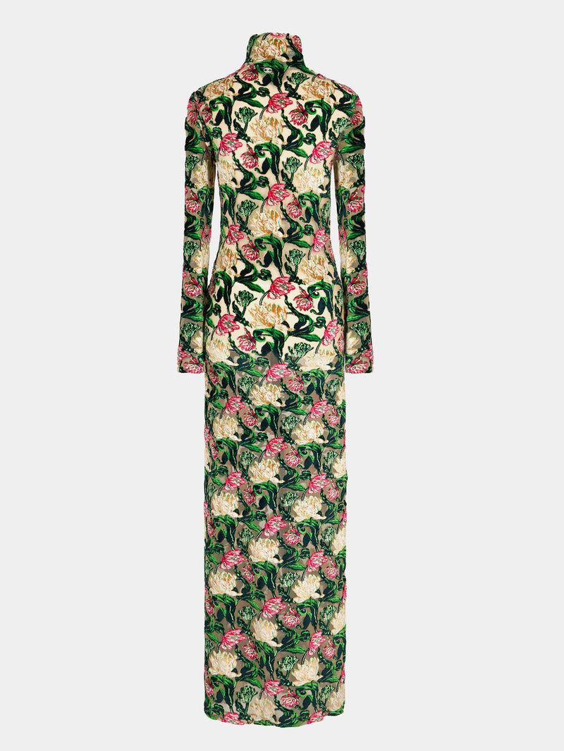 Superfine floral high turtleneck dress