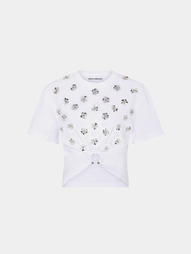 White T-shirt with piercing ring and paste