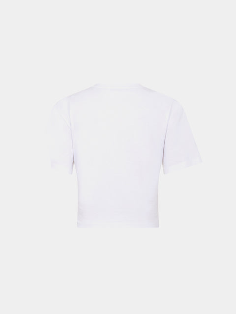 T-shirt blanc à détail anneau et strass