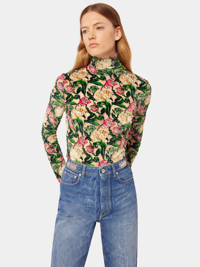 Superfine floral turtleneck sweater
