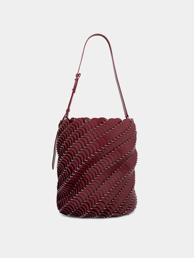 Large Merlot and Silver Paco bucket bag in leather