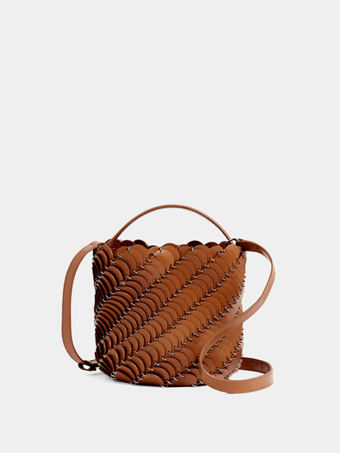 Medium Cognac and Silver Paco bucket bag in leather