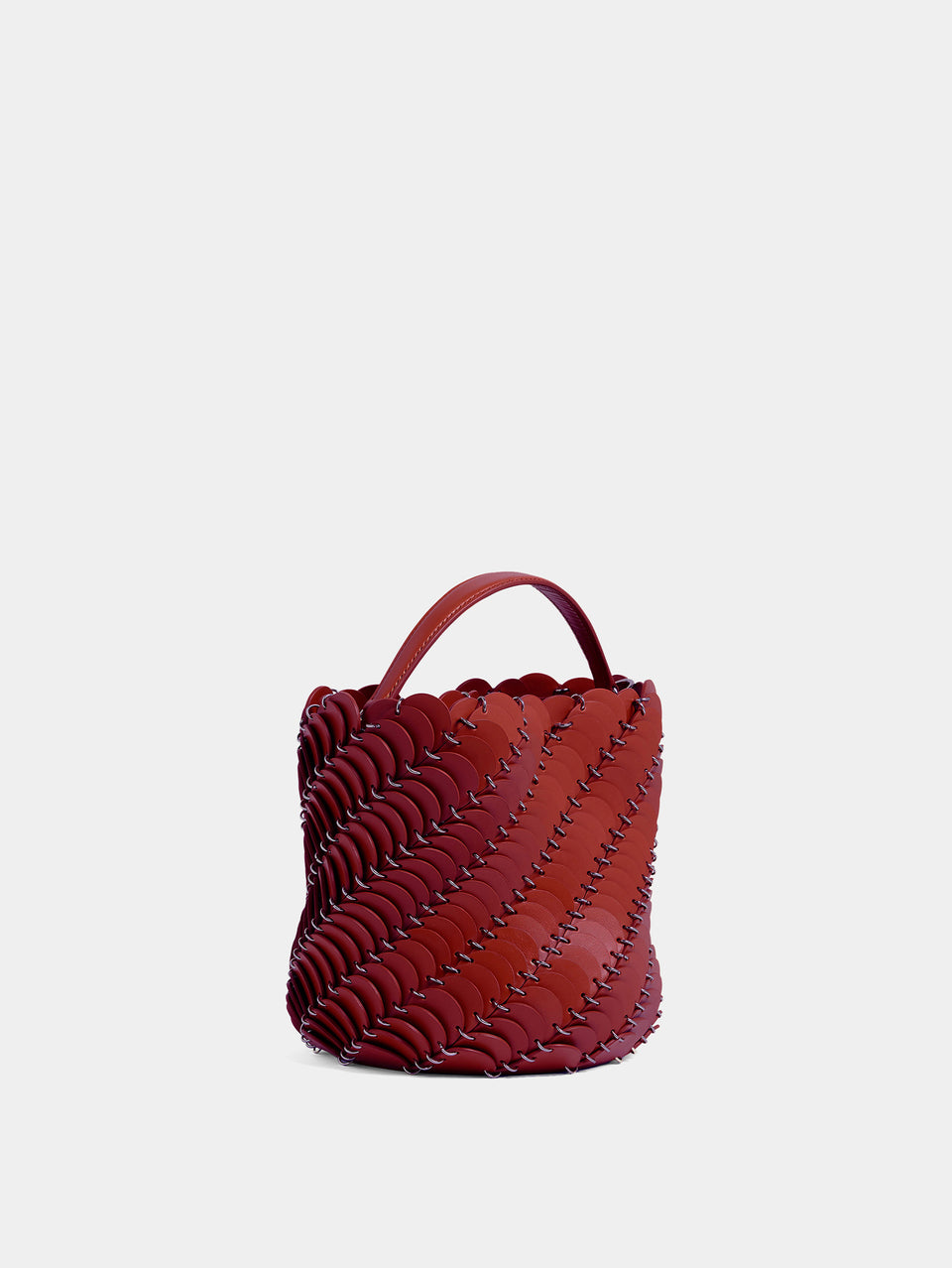Medium Merlot and Silver Paco bucket bag in leather