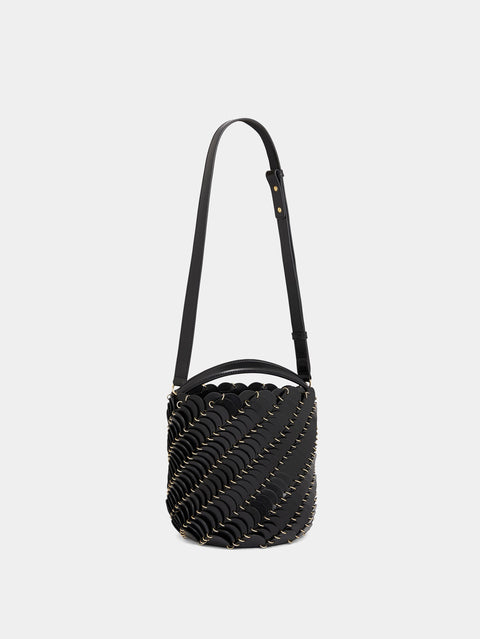 Medium Black and Gold Paco bucket bag in leather