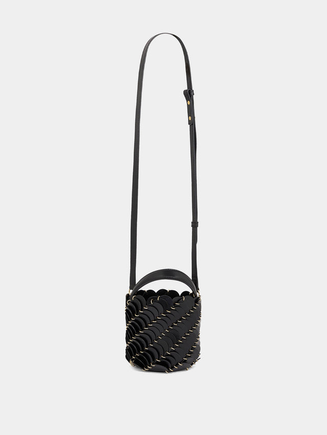 Black and Gold Small Paco bucket bag in leather