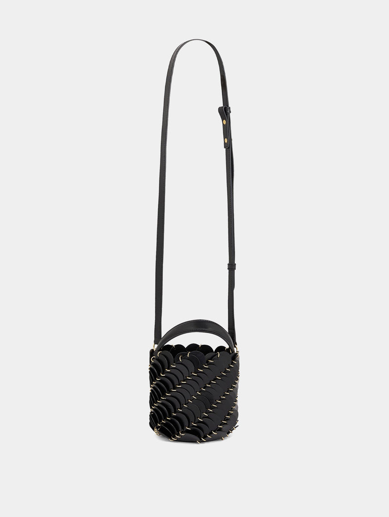 Small Black and Gold Paco bucket bag in leather