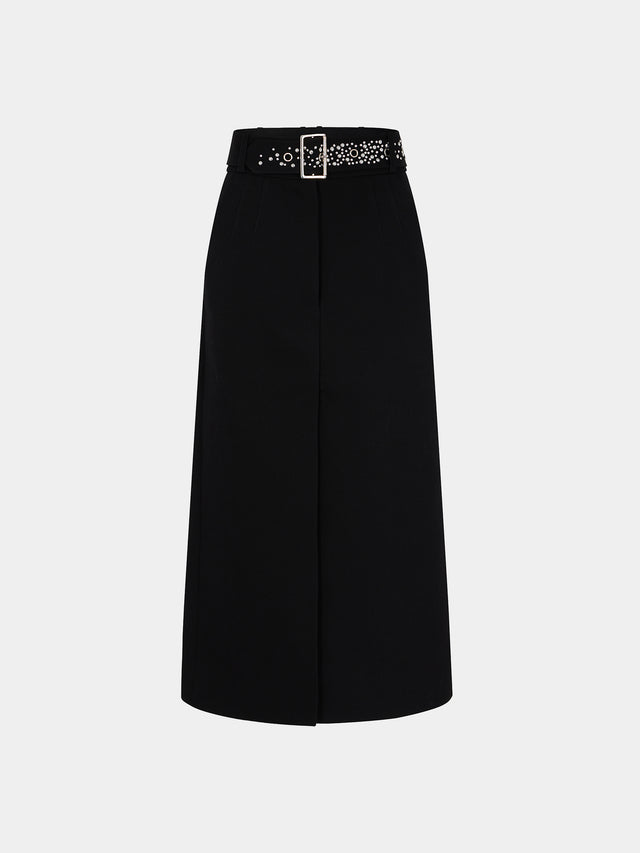 Black long skirt with studded belt