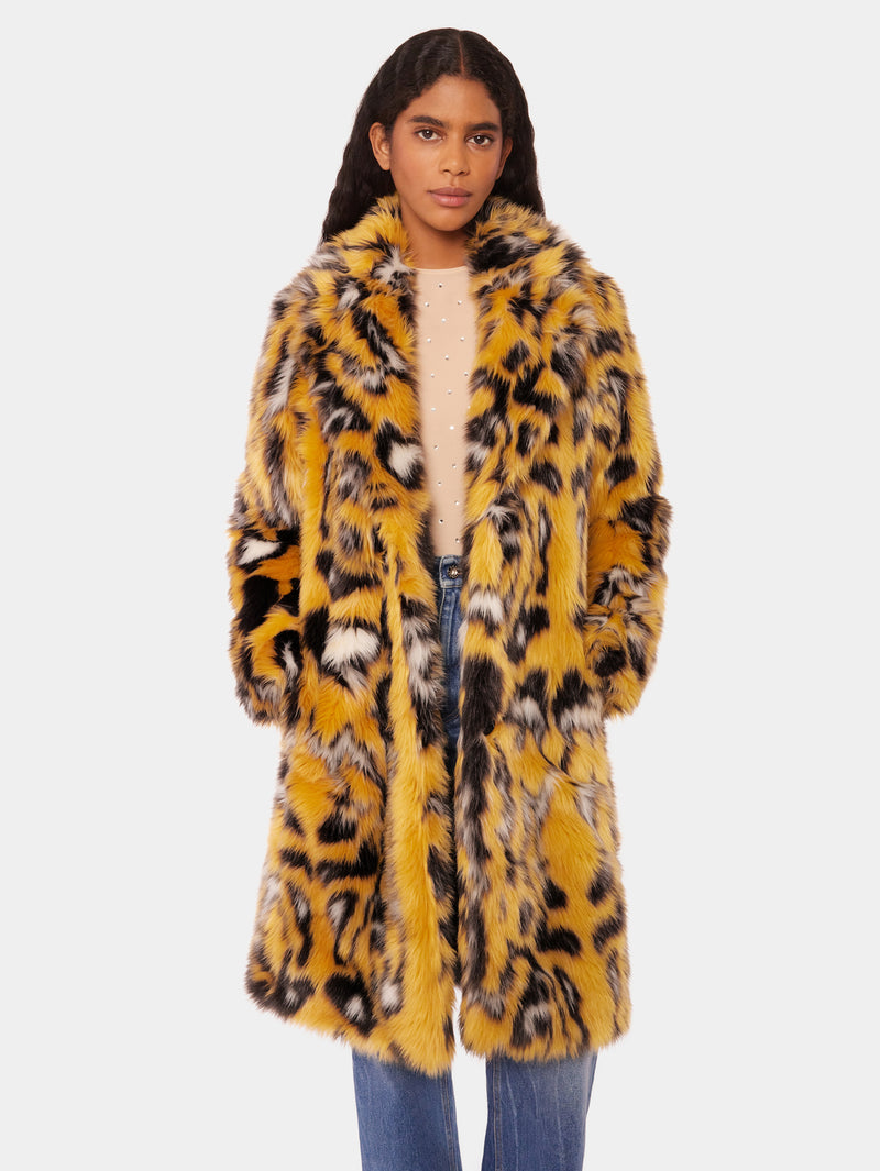 Leopard printed fake fur coat