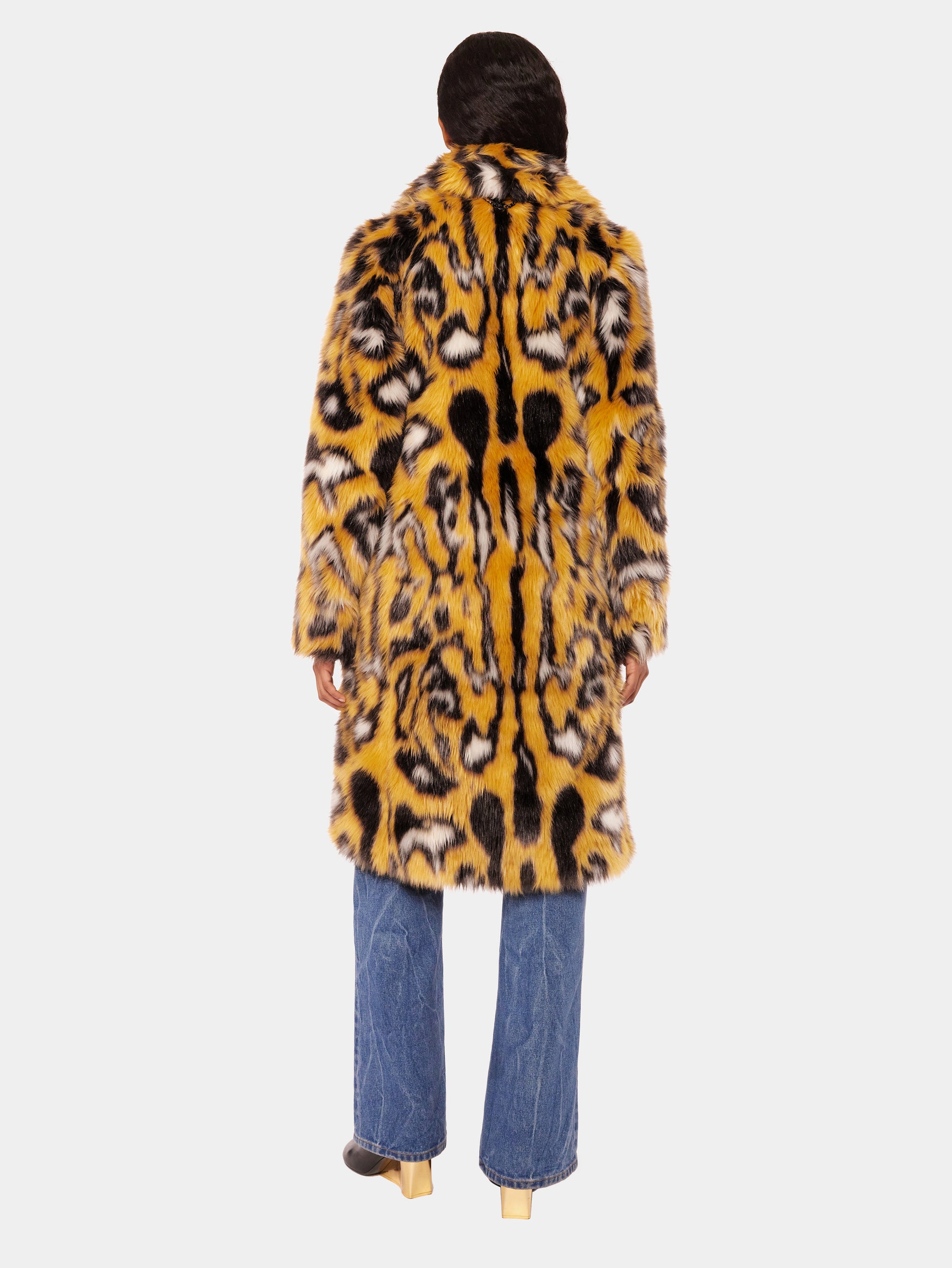 Leopard printed fake fur coat
