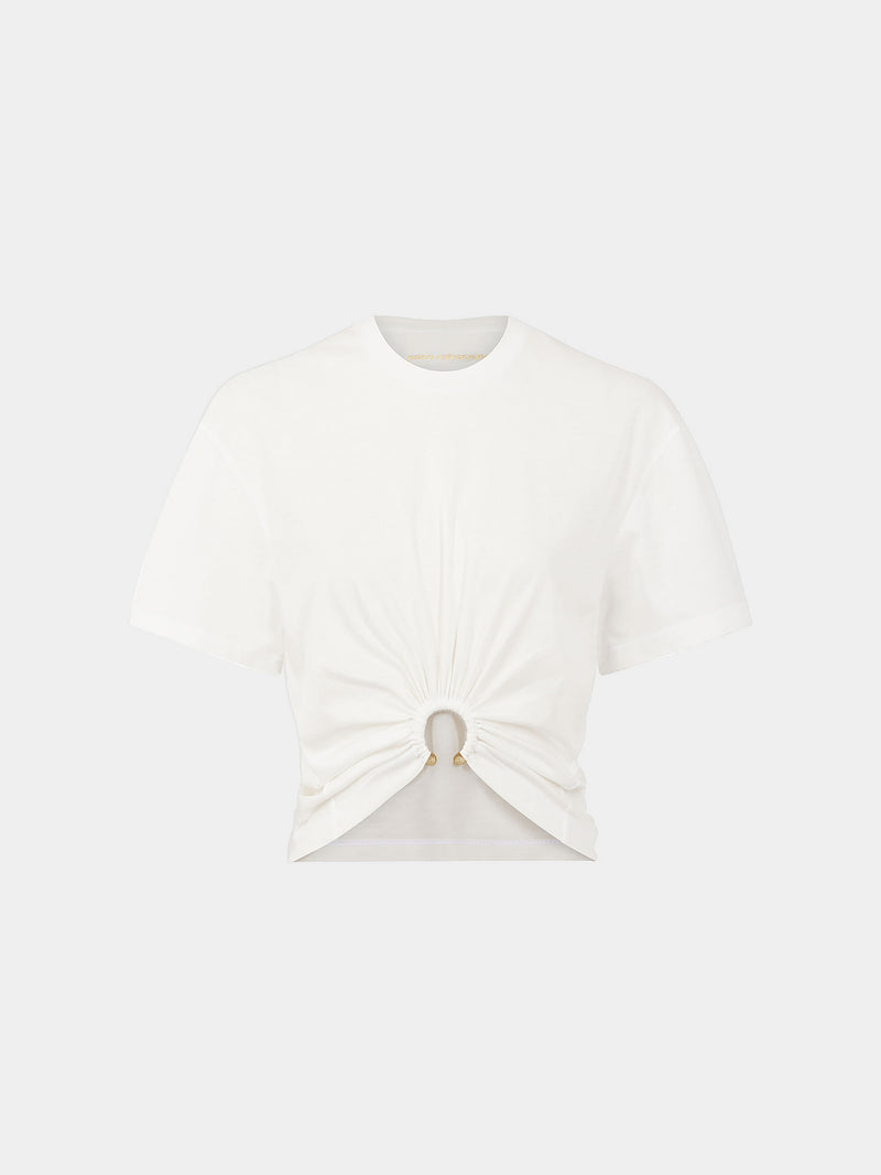 T-shirt en jersey blanc à détail anneau 
