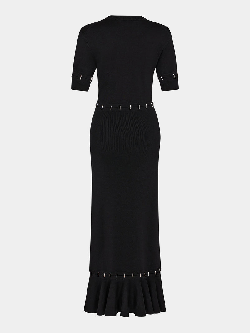 Long black dress with metallic details