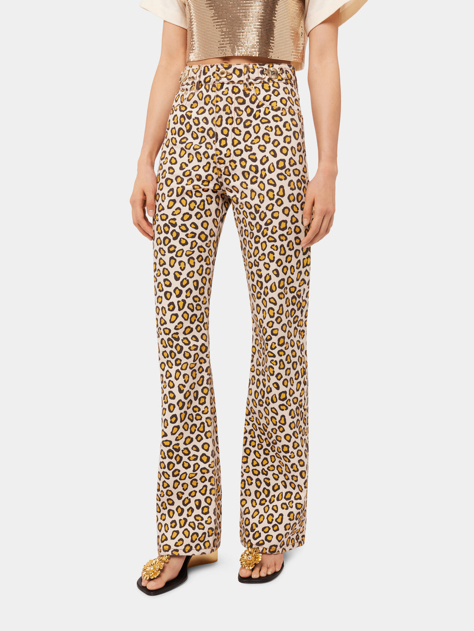 LEOPARD PRINTED FLARE JEANS