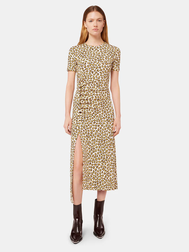 DRAPED DRESS WITH LEOPARD PRINT IN JERSEY
