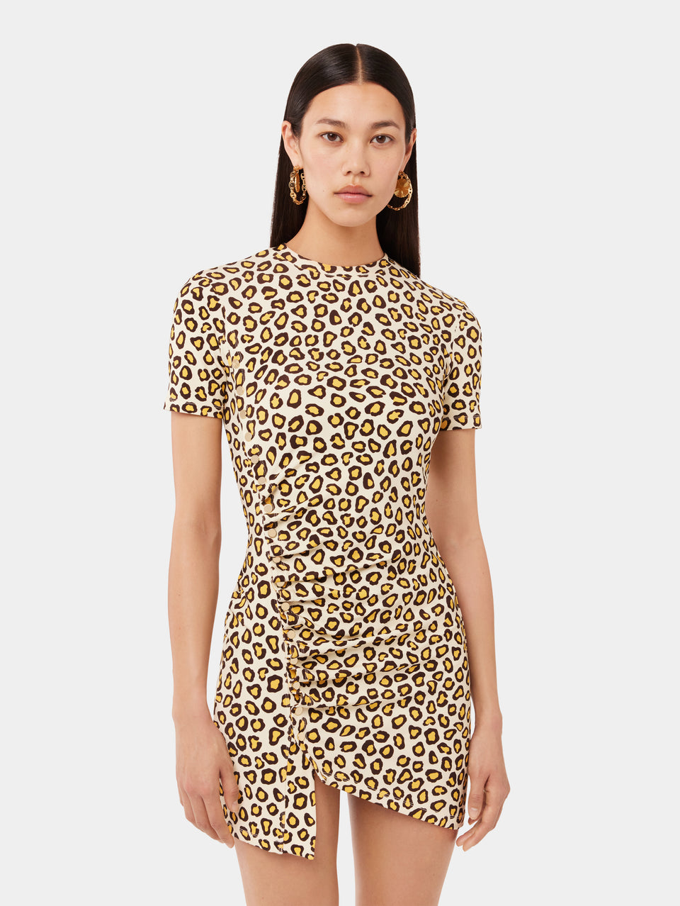 SHORT DRAPED DRESS IN JERSEY WITH LEOPARD PRINT