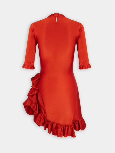 RED SHORT FLAMENCO DRESS IN JERSEY