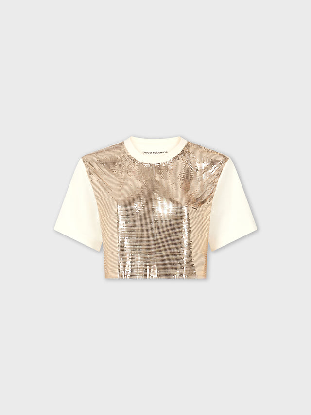 NUDE TOP IN SHINY MIX-MESH