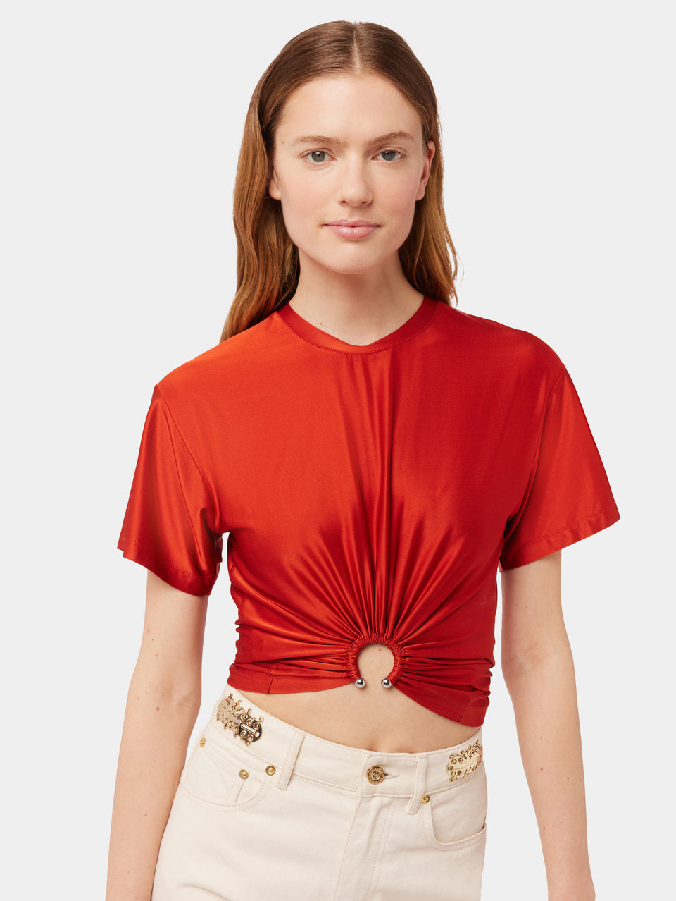 RED T-shirt IN JERSEY WITH PIERCING RING