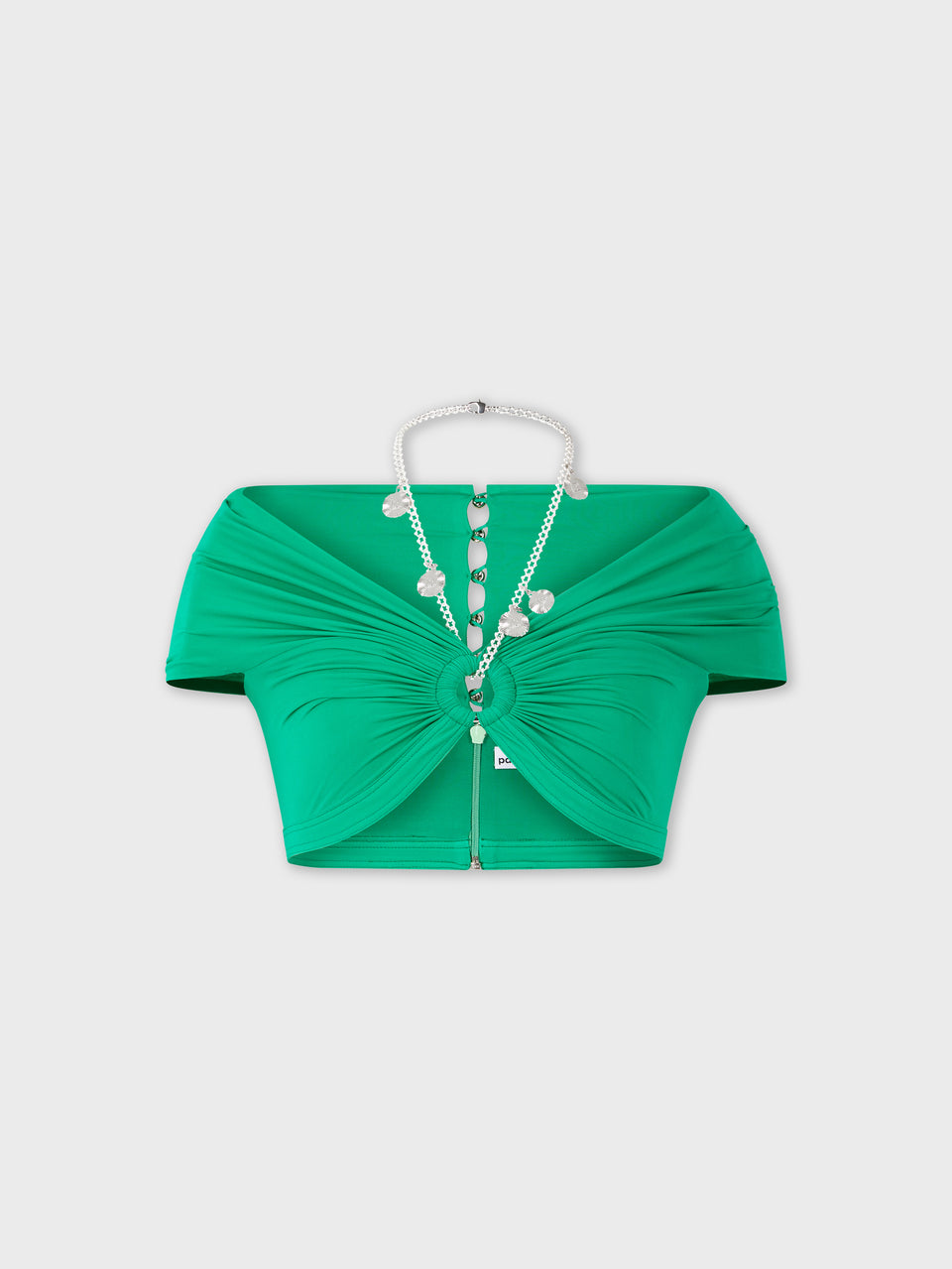 GREEN DRAPED BRA TOP WITH CUT-OUT DETAILS  IN JERSEY