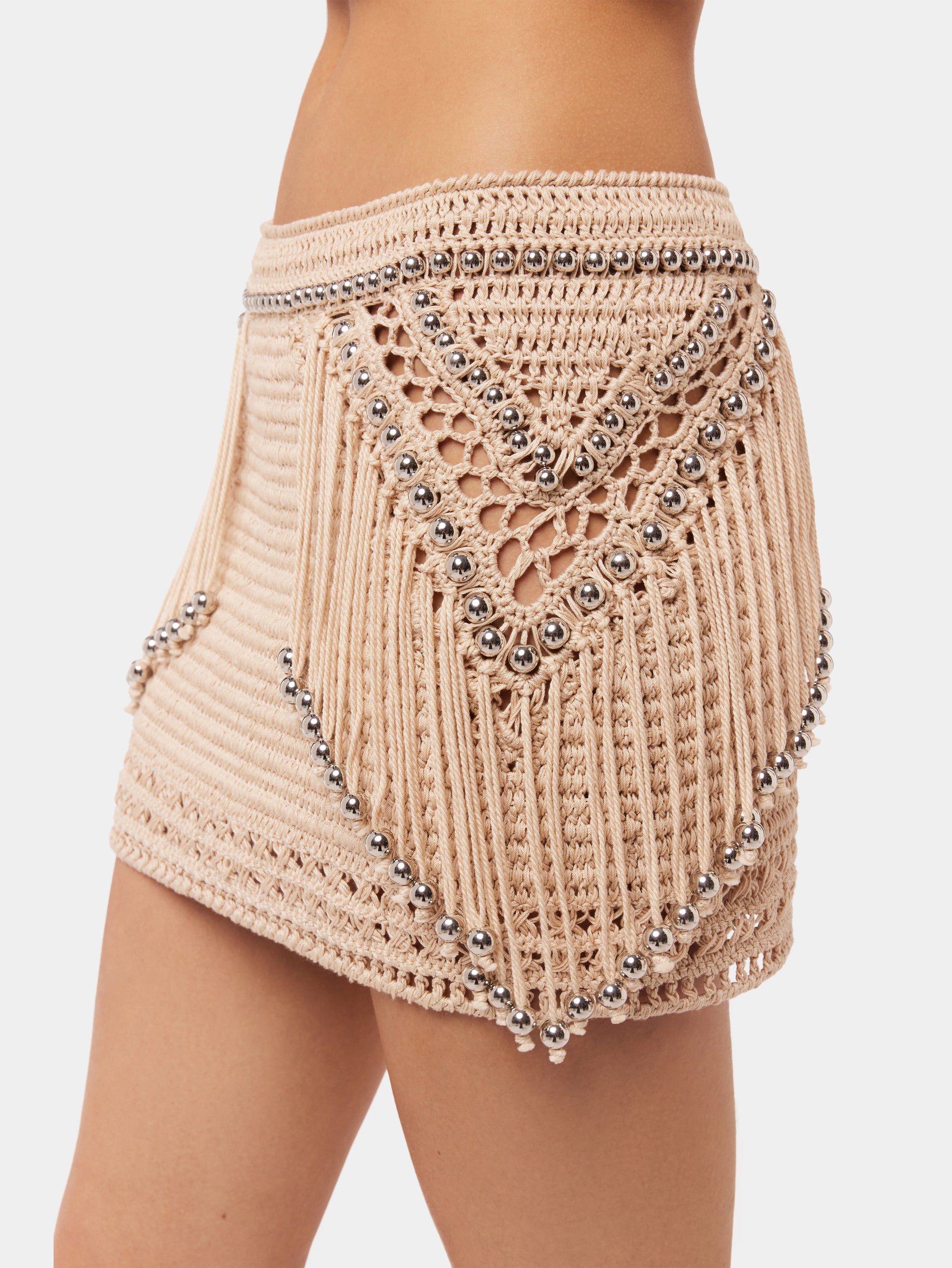 MINI CROCHET SKIRT WITH PEARLS DETAILS AND FRINGES