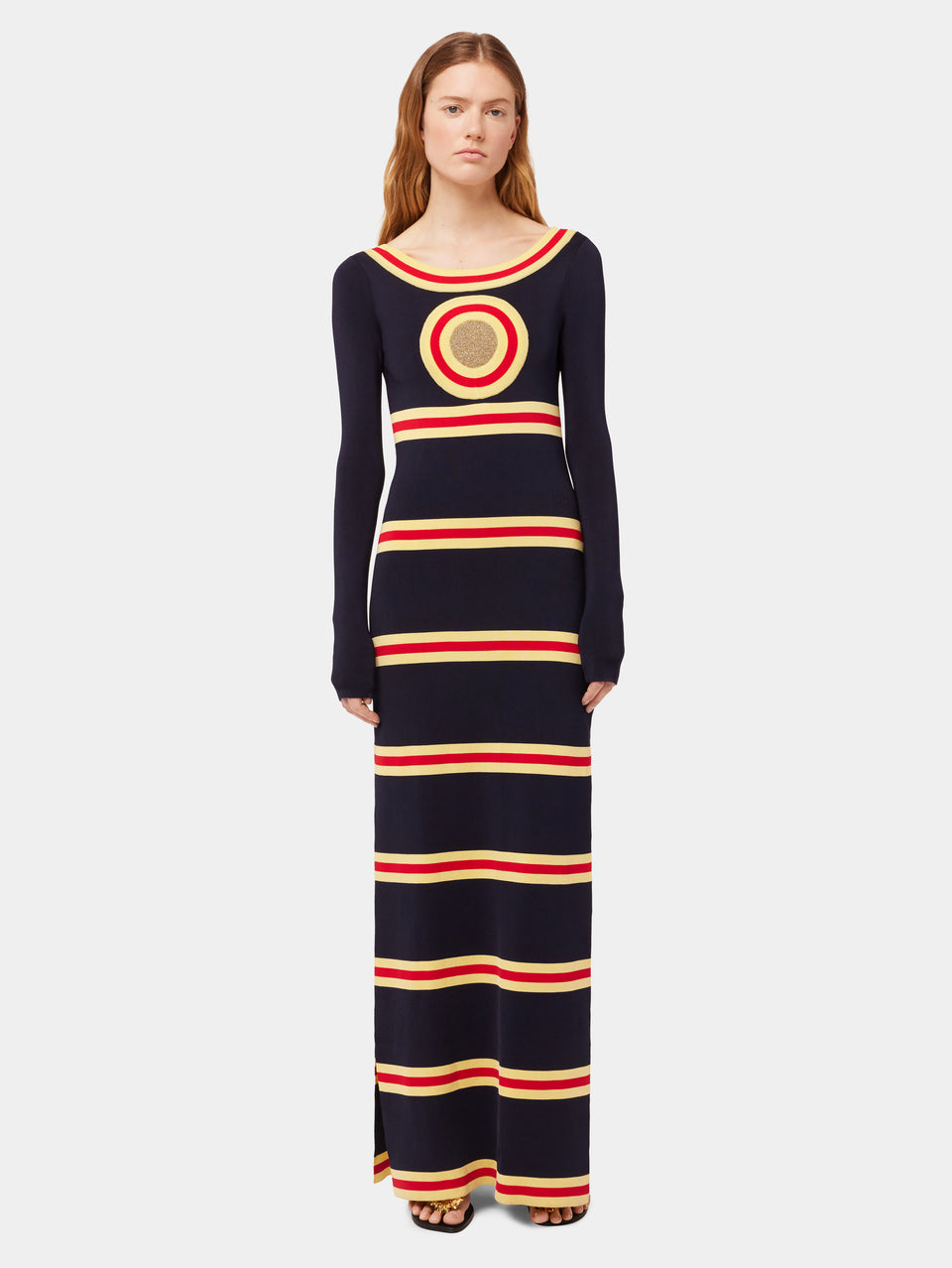 LONG DRESS IN LUREX KNIT WITH GEOMETRICAL DETAILS