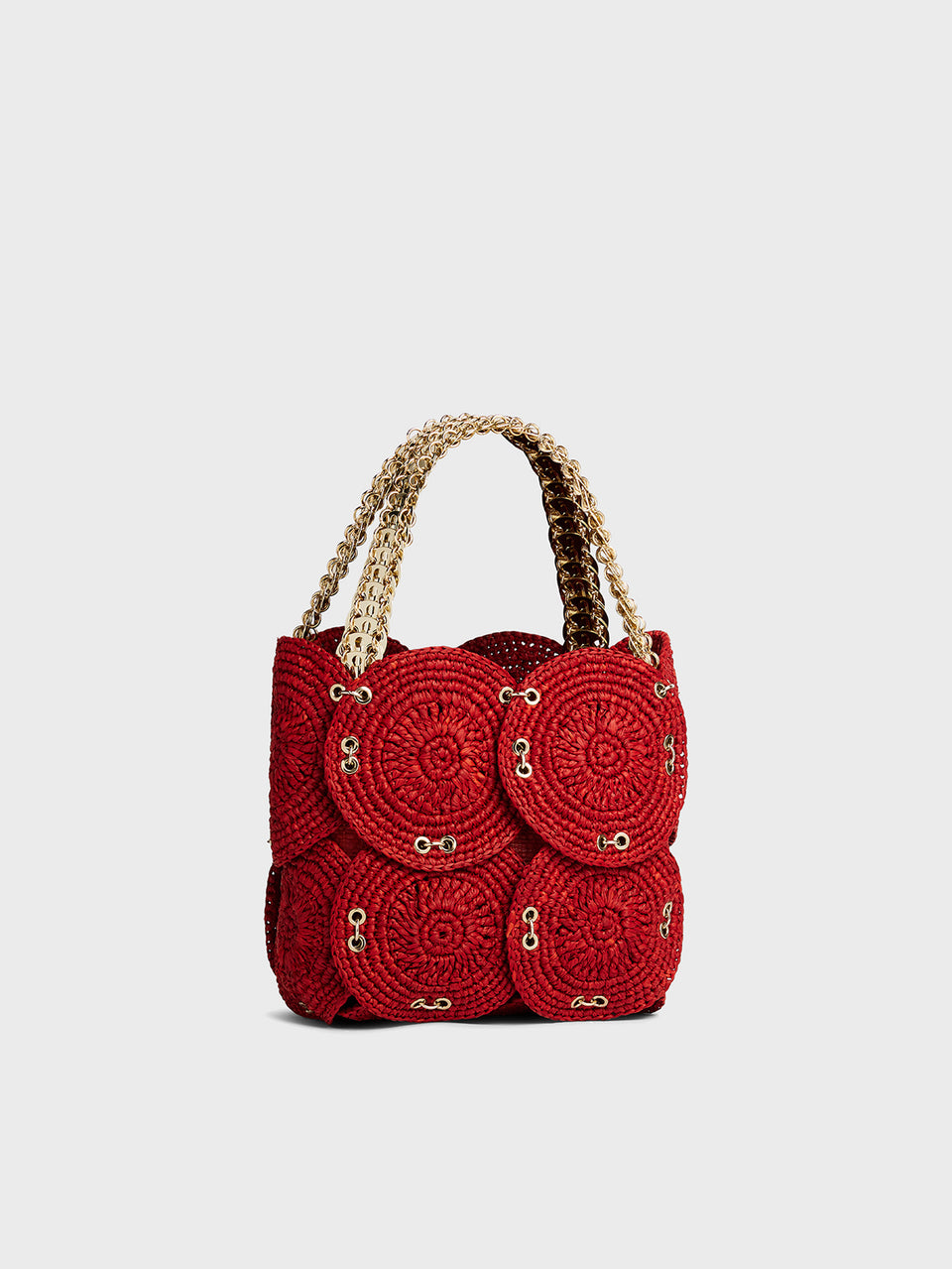 Small Handbag with Red discs in Raffia