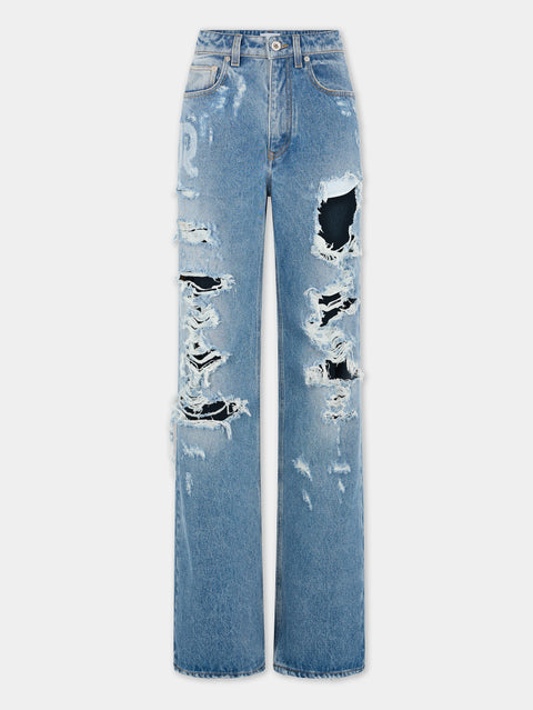 Distressed high-rise wide-leg jeans