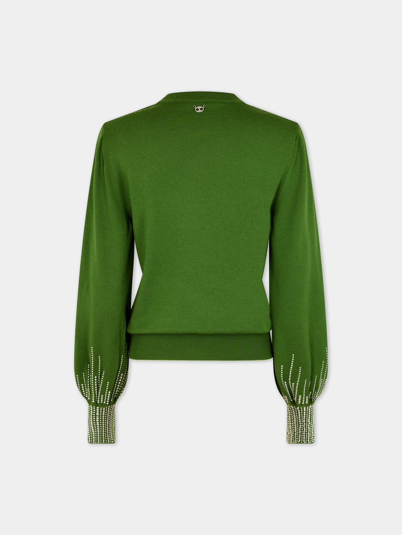 Emerald stud-cuffs wool jumper